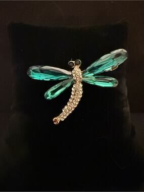 Crystal Dragonfly Brooch - Teal Wings